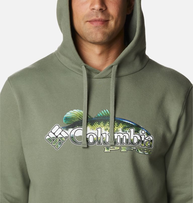 Men's Columbia PFG Fish Logo Hoodie Olive | CA-DL05C