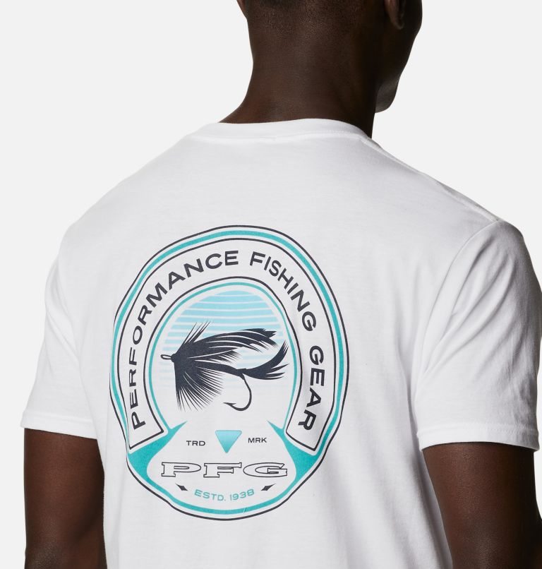 Men's Columbia PFG Hooked Graphic T Shirts White | CA-FC085
