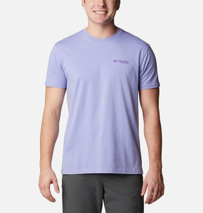 Men's Columbia PFG James Graphic T Shirts Lavender | CA-D0L58