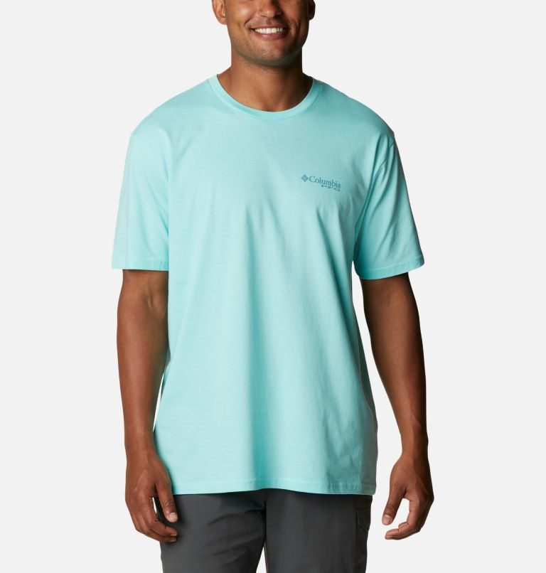 Men's Columbia PFG James Graphic T Shirts Turquoise | CA-S3054