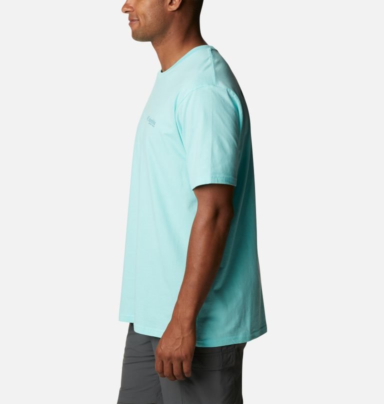 Men's Columbia PFG James Graphic T Shirts Turquoise | CA-S3054