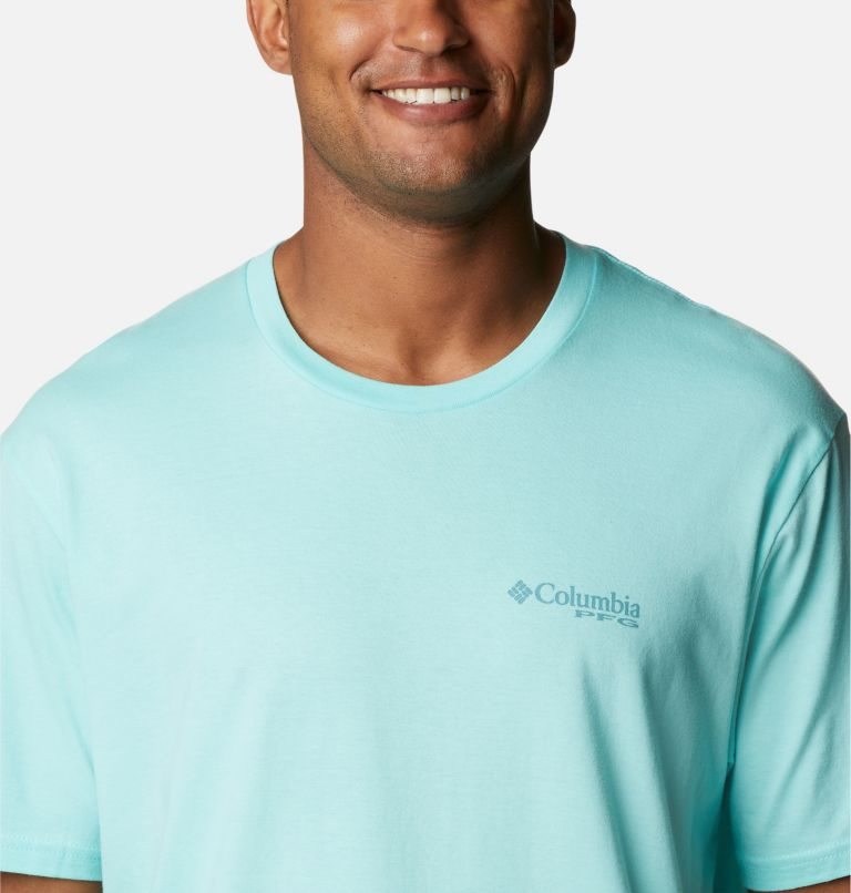 Men's Columbia PFG James Graphic T Shirts Turquoise | CA-S3054