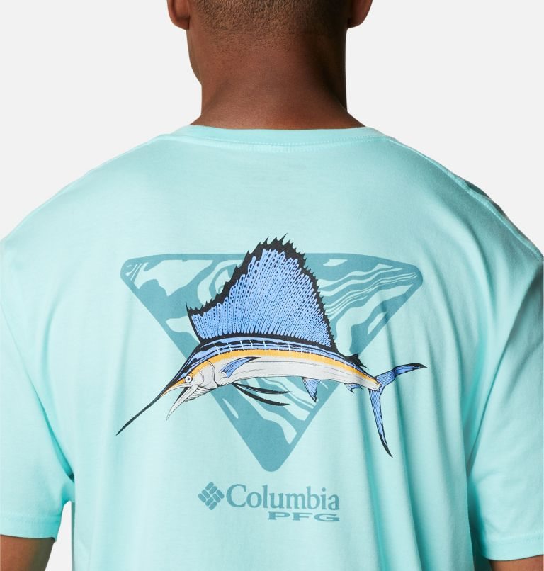 Men's Columbia PFG James Graphic T Shirts Turquoise | CA-S3054
