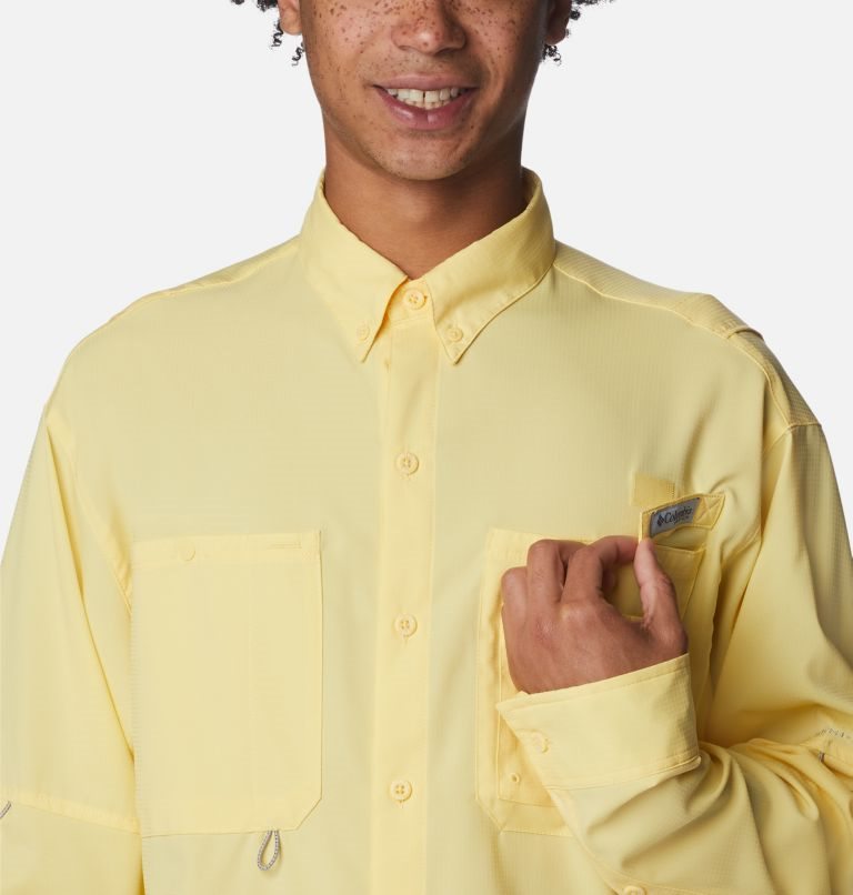 Men's Columbia PFG Jekyll Island Long Sleeve Shirts Yellow | CA-A6C13