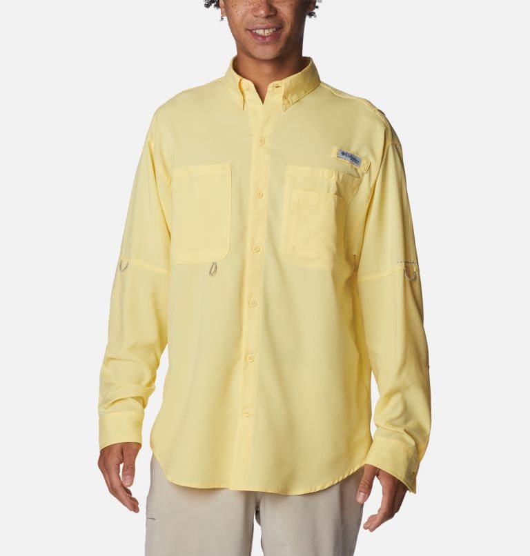 Men\'s Columbia PFG Jekyll Island Long Sleeve Shirts Yellow | CA-A6C13