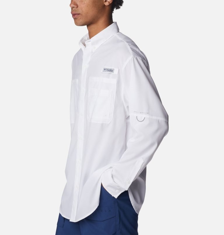 Men's Columbia PFG Jekyll Island Long Sleeve Shirts White | CA-E4380