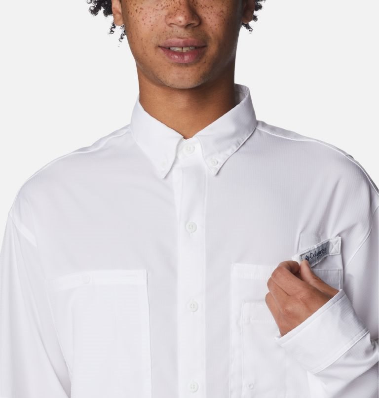 Men's Columbia PFG Jekyll Island Long Sleeve Shirts White | CA-E4380