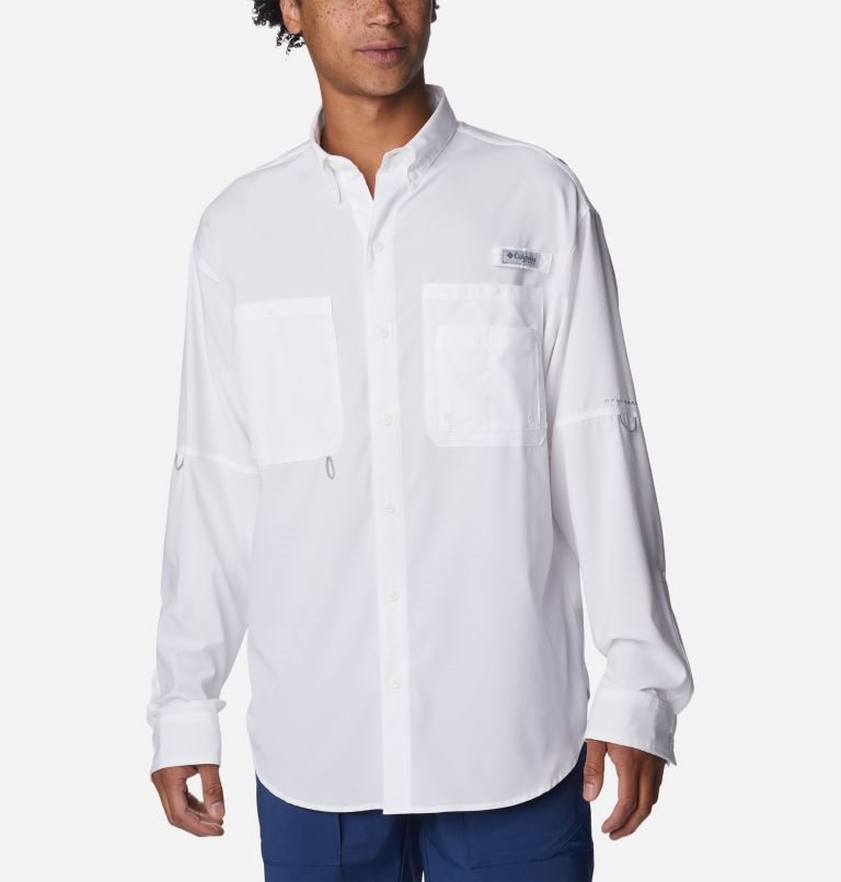 Men\'s Columbia PFG Jekyll Island Long Sleeve Shirts White | CA-E4380