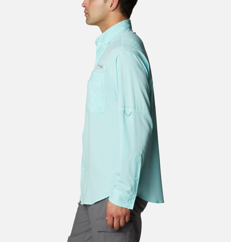 Men's Columbia PFG Jekyll Island Long Sleeve Shirts Turquoise | CA-V501A