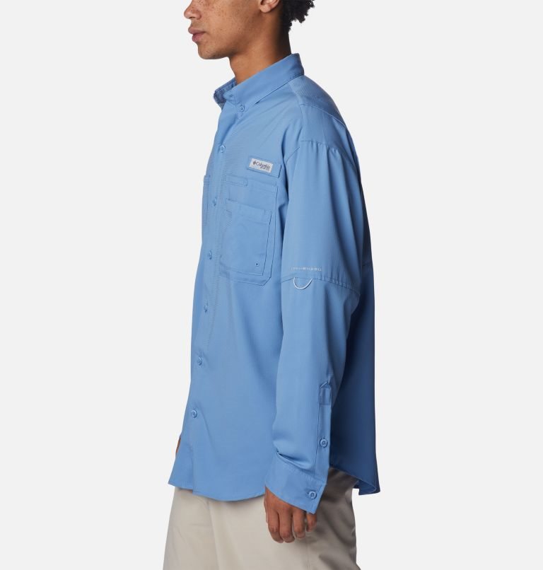 Men's Columbia PFG Jekyll Island Long Sleeve Shirts Blue | CA-YA134