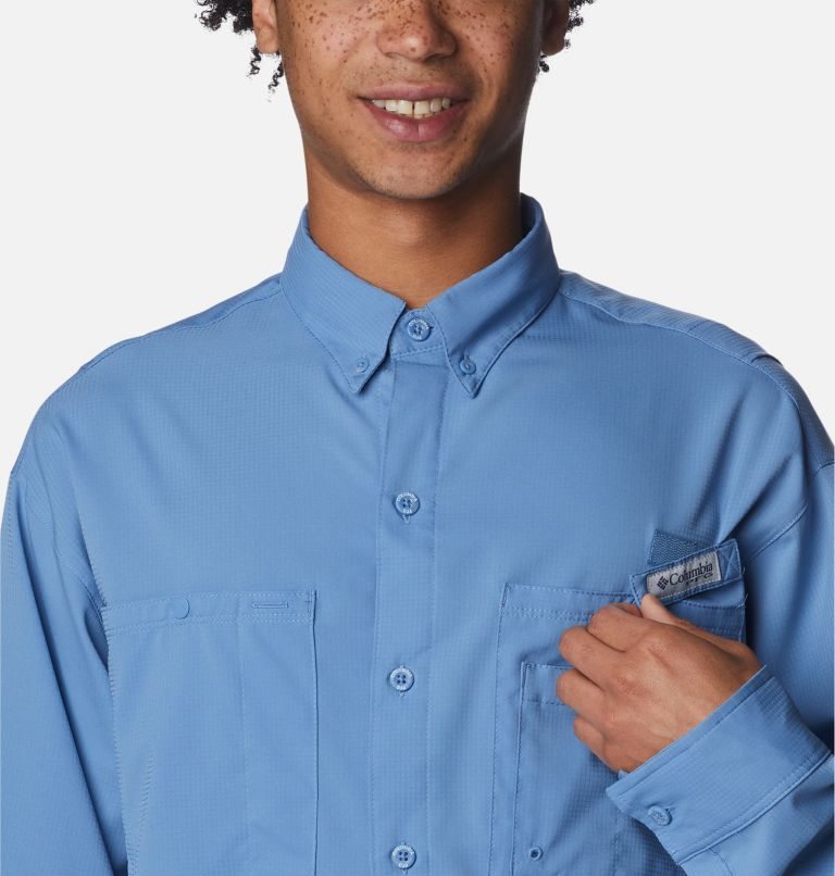 Men's Columbia PFG Jekyll Island Long Sleeve Shirts Blue | CA-YA134