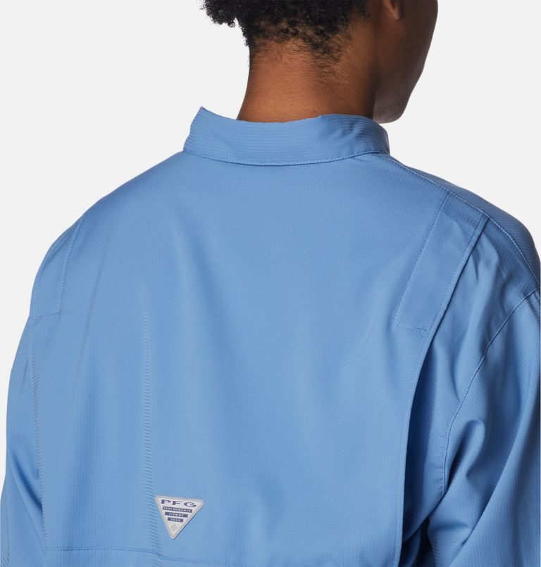 Men's Columbia PFG Jekyll Island Long Sleeve Shirts Blue | CA-YA134