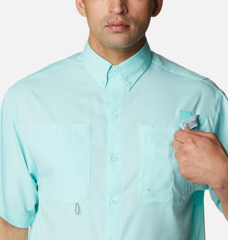 Men's Columbia PFG Jekyll Island Short Sleeve Shirts Turquoise | CA-LC450