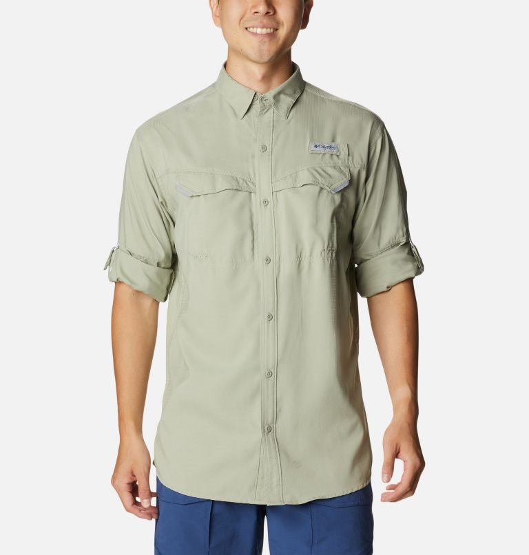 Men's Columbia PFG Low Drag Offshore Long Sleeve Shirts Olive | CA-MA16C