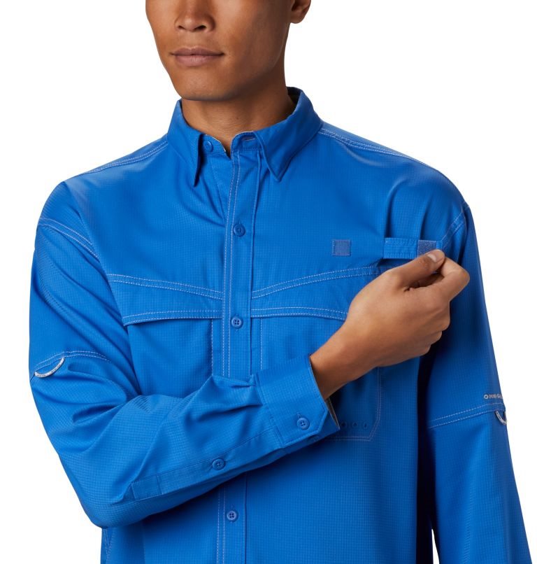 Men's Columbia PFG Low Drag Offshore Long Sleeve Shirts Blue | CA-V3A40