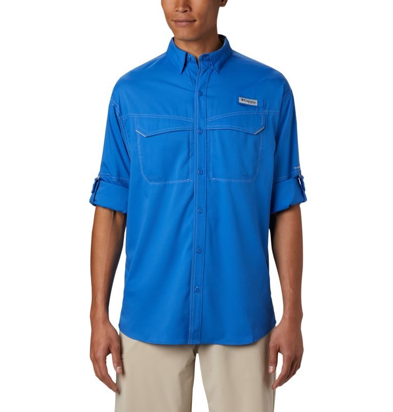 Men's Columbia PFG Low Drag Offshore Long Sleeve Shirts Blue | CA-V3A40