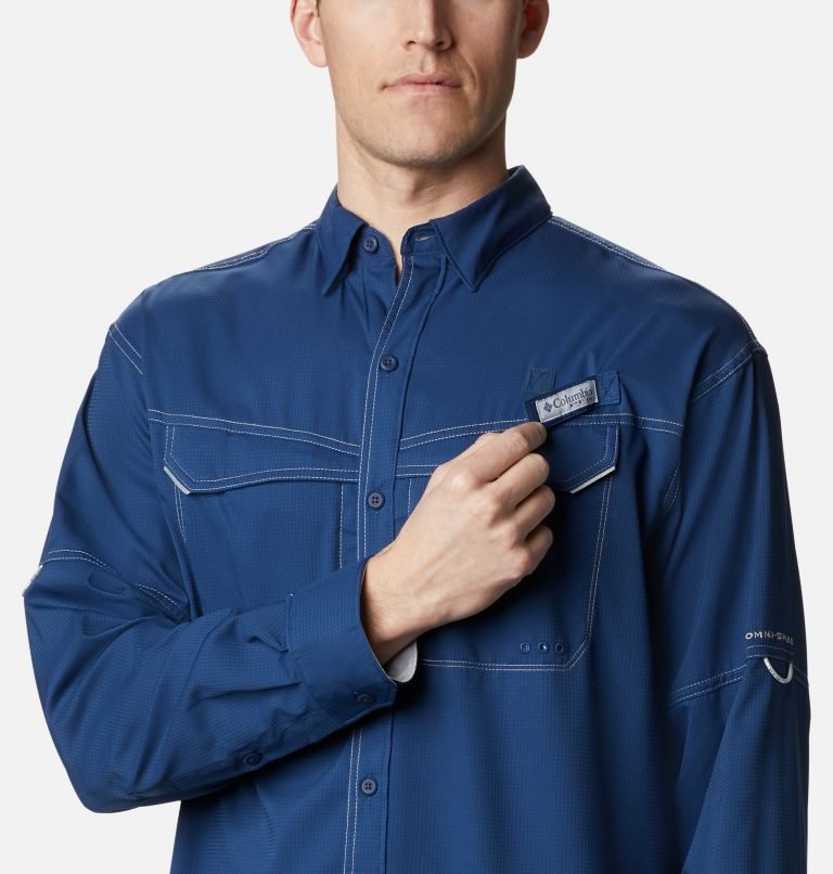 Men's Columbia PFG Low Drag Offshore Long Sleeve Shirts Navy | CA-Z8C43