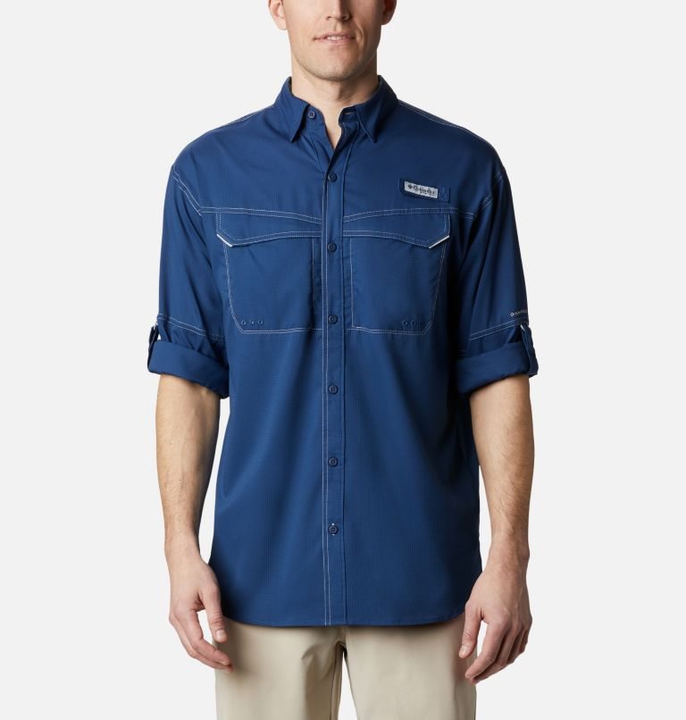 Men's Columbia PFG Low Drag Offshore Long Sleeve Shirts Navy | CA-Z8C43