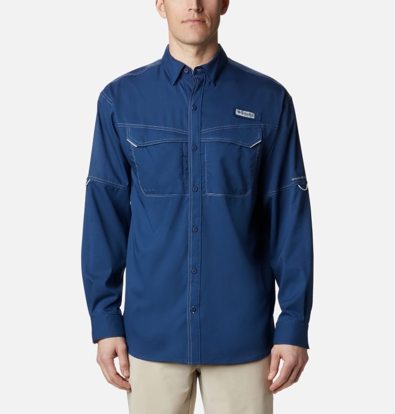 Men\'s Columbia PFG Low Drag Offshore Long Sleeve Shirts Navy | CA-Z8C43