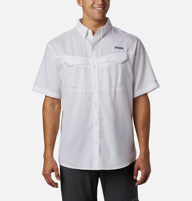 Men\'s Columbia PFG Low Drag Offshore Short Sleeve Shirts White | CA-D18L3