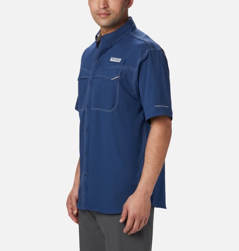 Men's Columbia PFG Low Drag Offshore Short Sleeve Shirts Navy | CA-L4C30