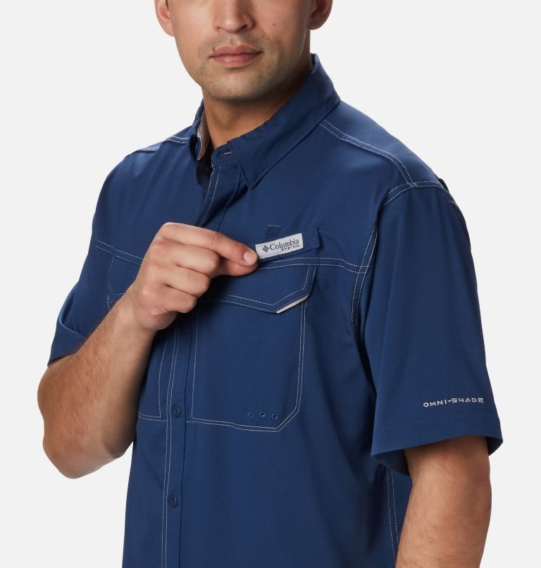 Men's Columbia PFG Low Drag Offshore Short Sleeve Shirts Navy | CA-L4C30