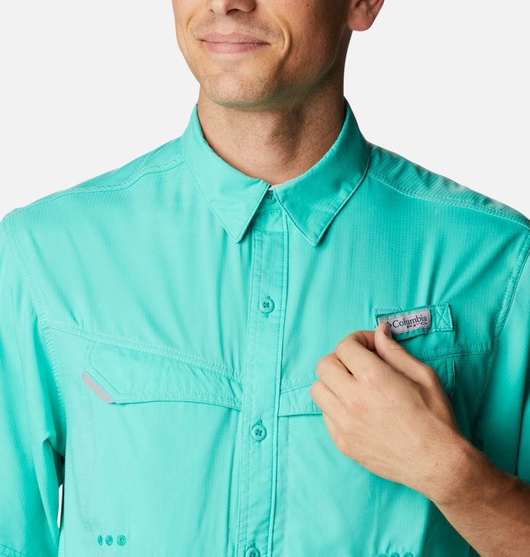 Men's Columbia PFG Low Drag Offshore Short Sleeve Shirts Turquoise | CA-U061A