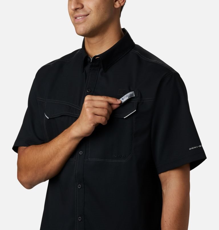 Men's Columbia PFG Low Drag Offshore Short Sleeve Shirts Black | CA-XC634