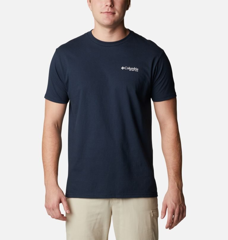 Men's Columbia PFG Mabel Graphic T Shirts Navy | CA-Y683C