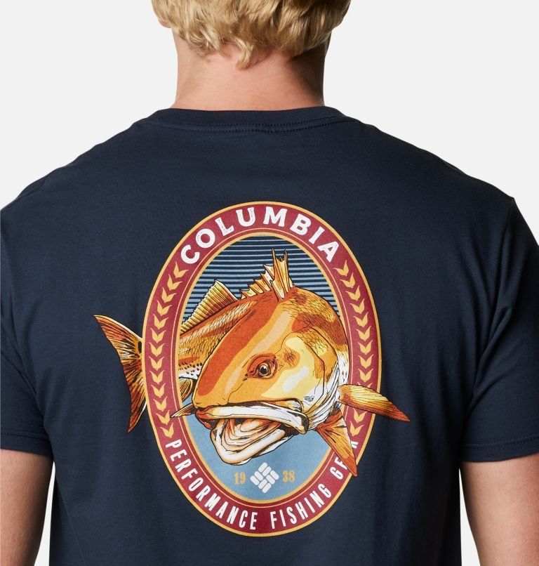 Men's Columbia PFG Mabel Graphic T Shirts Navy | CA-Y683C