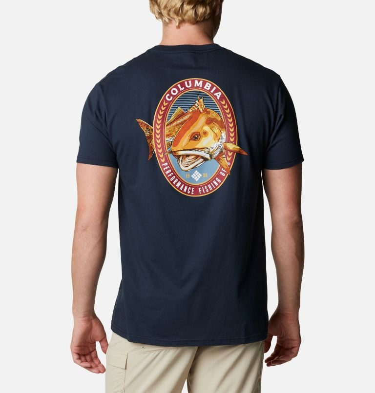 Men\'s Columbia PFG Mabel Graphic T Shirts Navy | CA-Y683C