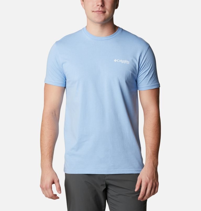 Men's Columbia PFG Mabel Graphic T Shirts Light Blue | CA-Z8A01