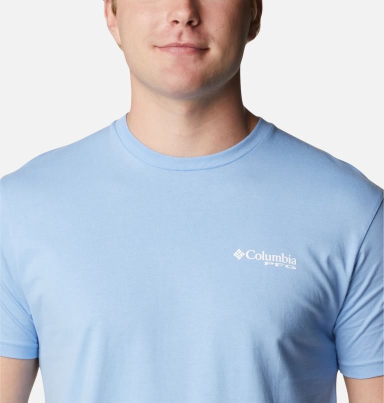 Men's Columbia PFG Mabel Graphic T Shirts Light Blue | CA-Z8A01