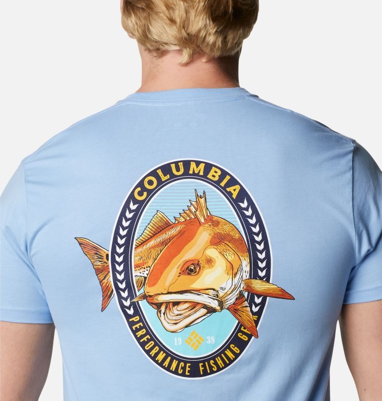 Men's Columbia PFG Mabel Graphic T Shirts Light Blue | CA-Z8A01