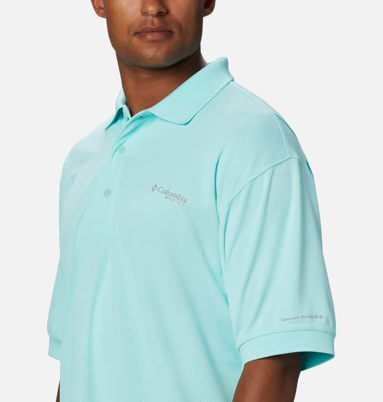 Men's Columbia PFG Perfect Cast Polo Shirts Turquoise | CA-F6CA1