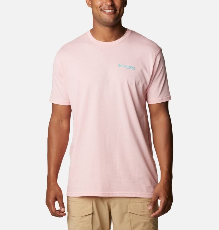 Men's Columbia PFG Reel Graphic T Shirts Pink | CA-C536A