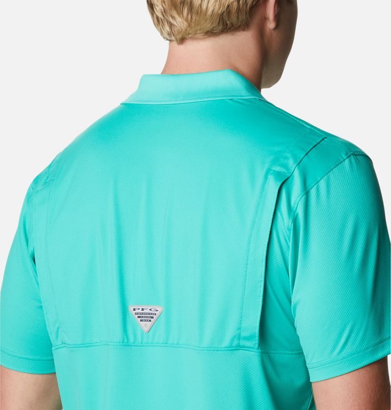 Men's Columbia PFG Skiff Cast Polo Shirts Turquoise | CA-I3L60