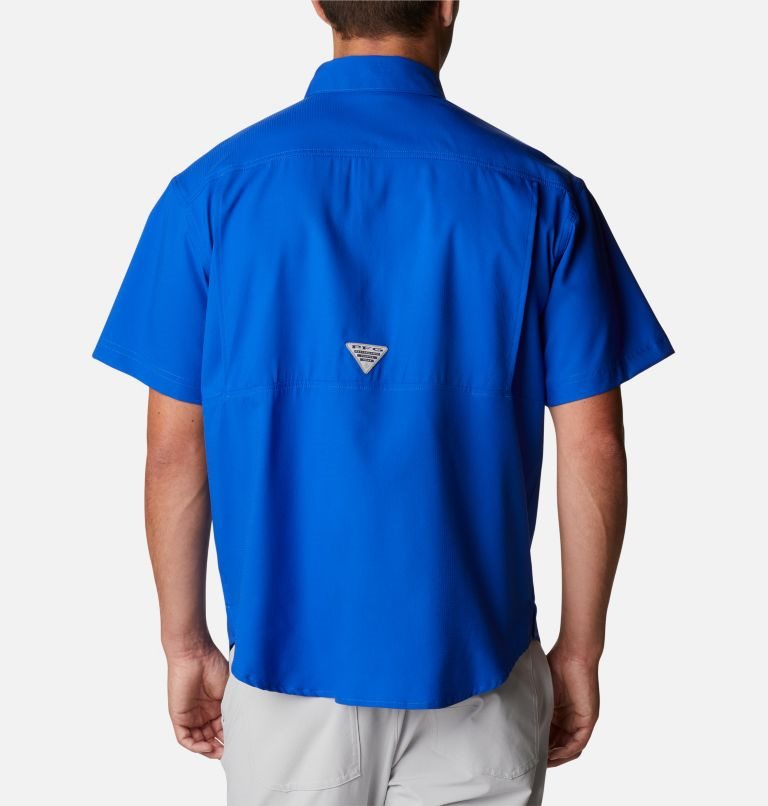 Men's Columbia PFG Skiff Guide Woven Short Sleeve Shirts Blue | CA-Y85C6