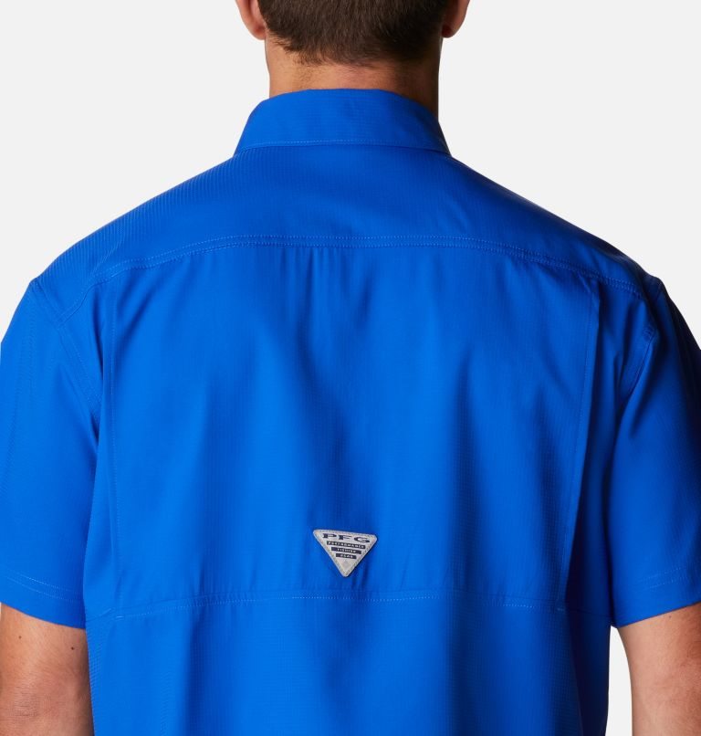 Men's Columbia PFG Skiff Guide Woven Short Sleeve Shirts Blue | CA-Y85C6