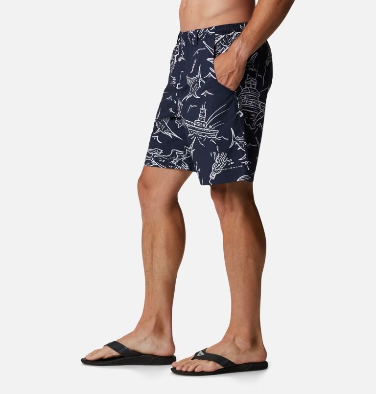 Men's Columbia PFG Super Backcast Water Shorts Navy | CA-I4L85