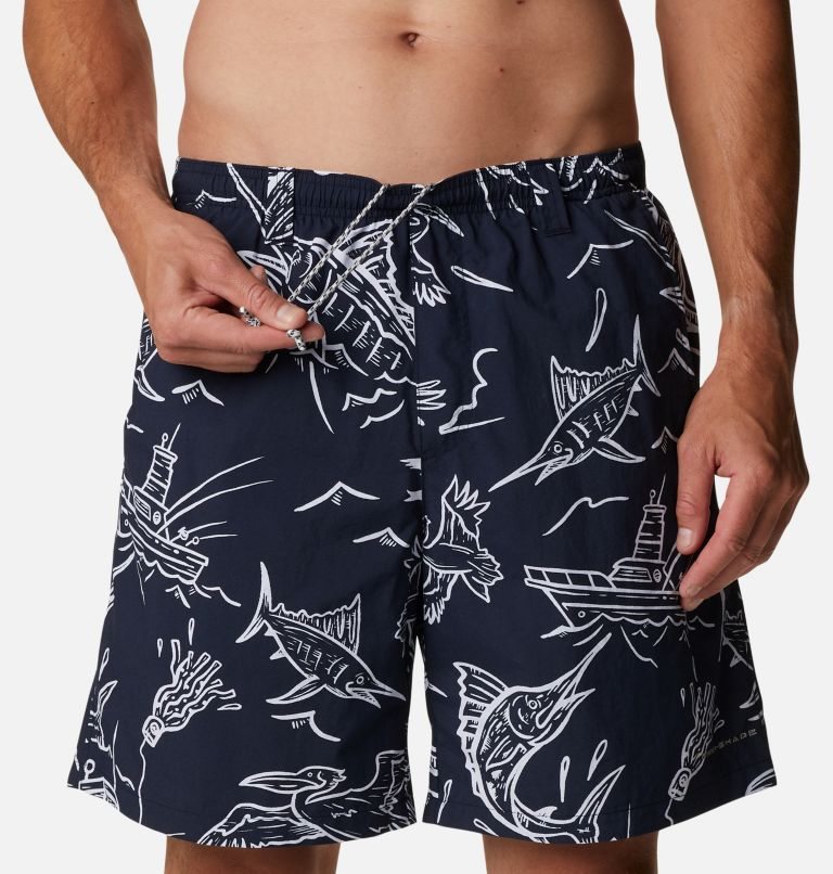 Men's Columbia PFG Super Backcast Water Shorts Navy | CA-I4L85