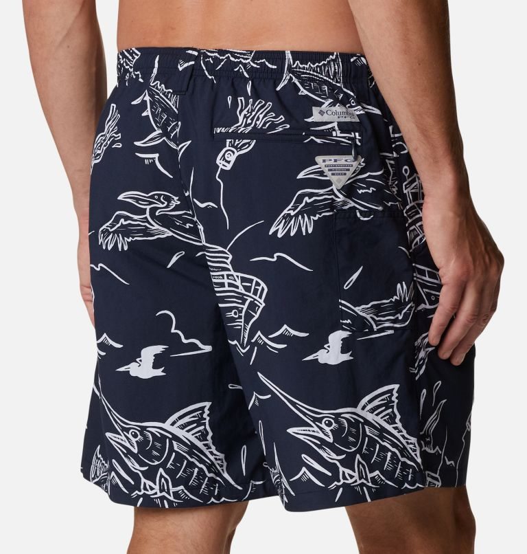 Men's Columbia PFG Super Backcast Water Shorts Navy | CA-I4L85