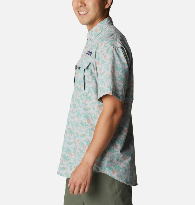 Men's Columbia PFG Super Bahama Short Sleeve Shirts White / Green | CA-GL136