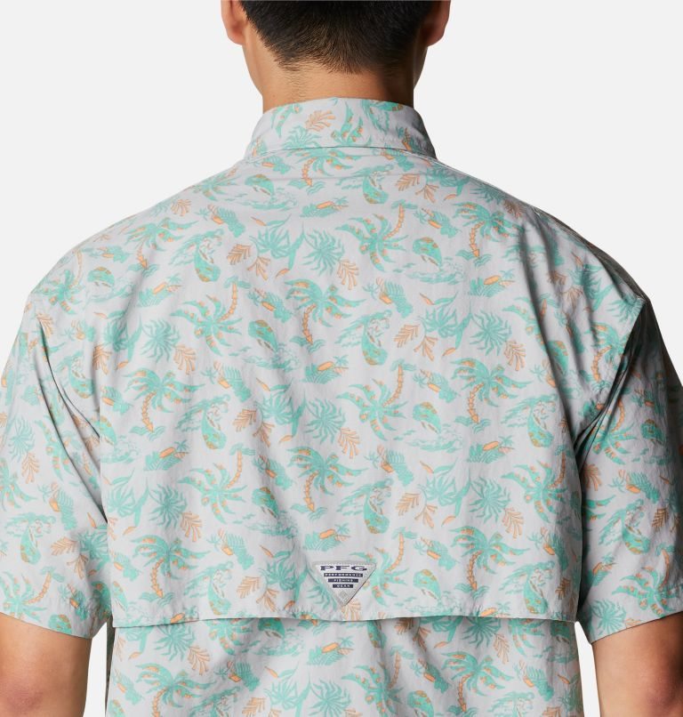 Men's Columbia PFG Super Bahama Short Sleeve Shirts White / Green | CA-GL136