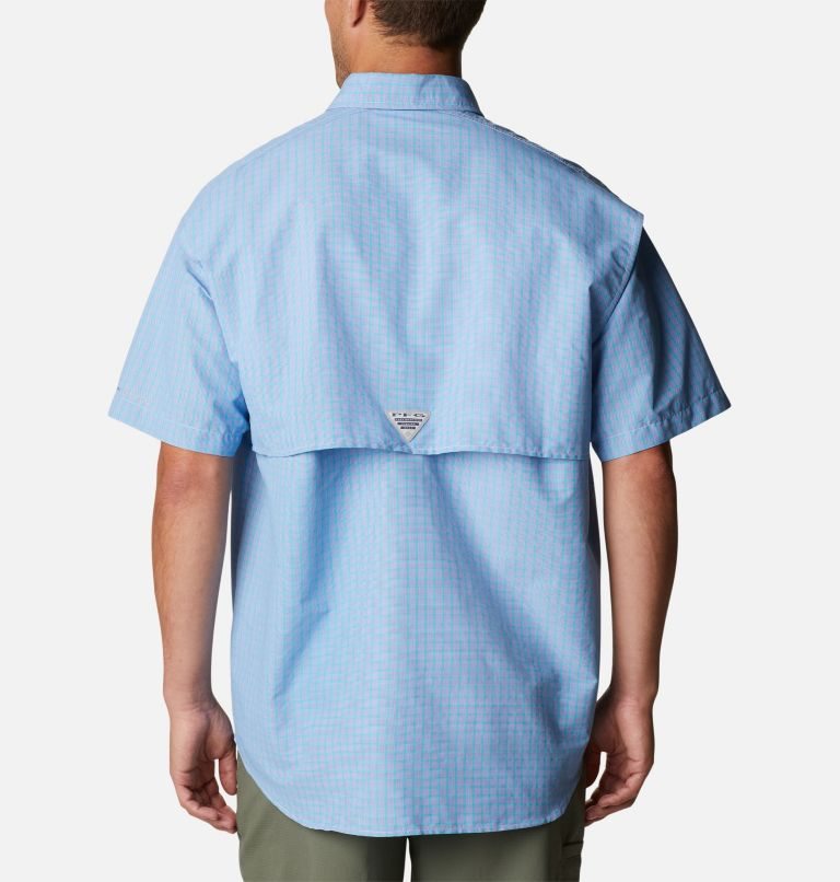 Men's Columbia PFG Super Bahama Short Sleeve Shirts Light Blue | CA-ULA84