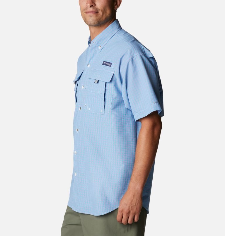 Men's Columbia PFG Super Bahama Short Sleeve Shirts Light Blue | CA-ULA84