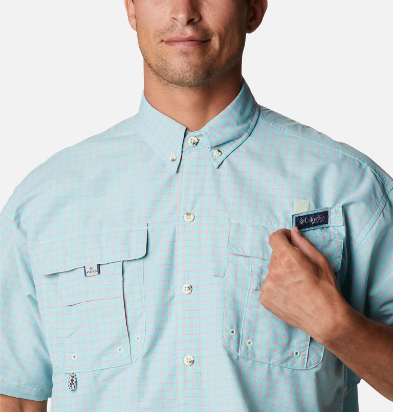 Men's Columbia PFG Super Bahama Short Sleeve Shirts Turquoise | CA-V0CL1