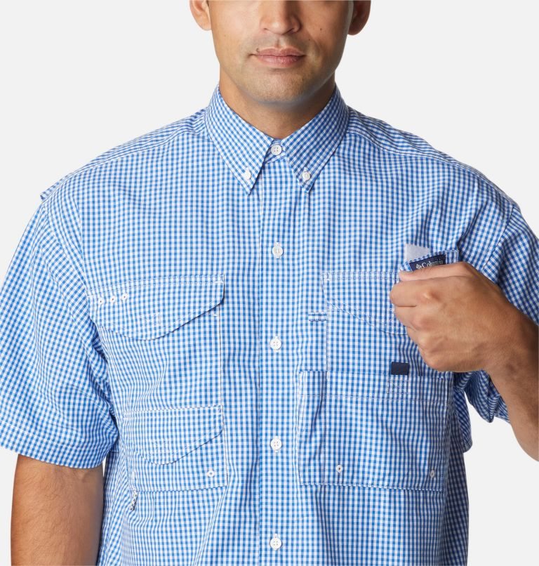 Men's Columbia PFG Super Bonehead Classic Short Sleeve Shirts Blue | CA-C03LA