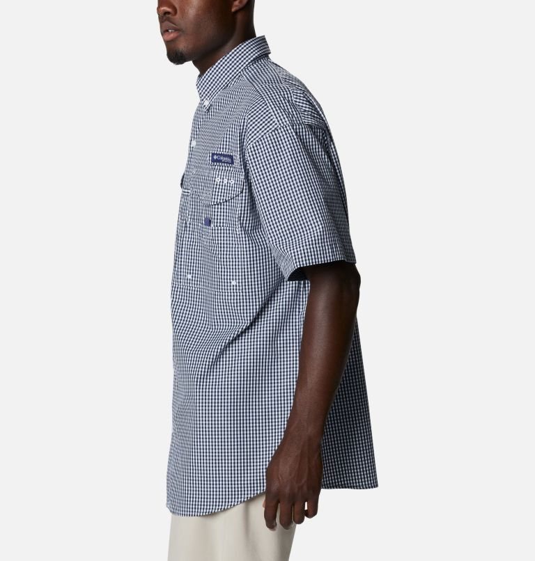 Men's Columbia PFG Super Bonehead Classic Short Sleeve Shirts Navy / White | CA-X35L1