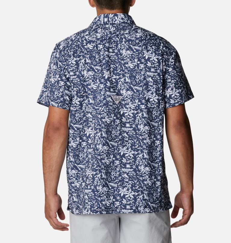 Men's Columbia PFG Super Slack Tide Camp Shirts Navy | CA-Z5A6C